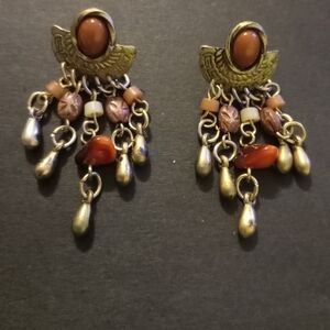 Vintage 80s Gold and Red Dangle Teardrop Earrings